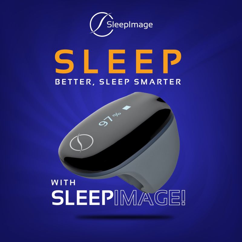 SleepImage device with blue background and text promoting better sleep.
